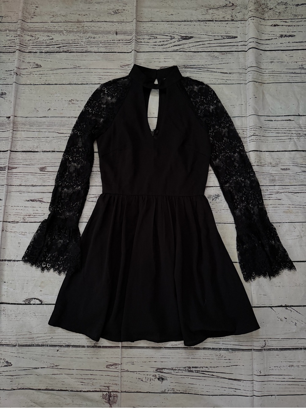 Lipsy Black Lace Long-Sleeve Fit & Flare Dress
